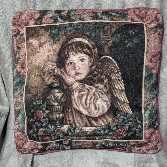 Tapestry pillow by Donna Richardson with burgundy trim - Picture 2 of 8